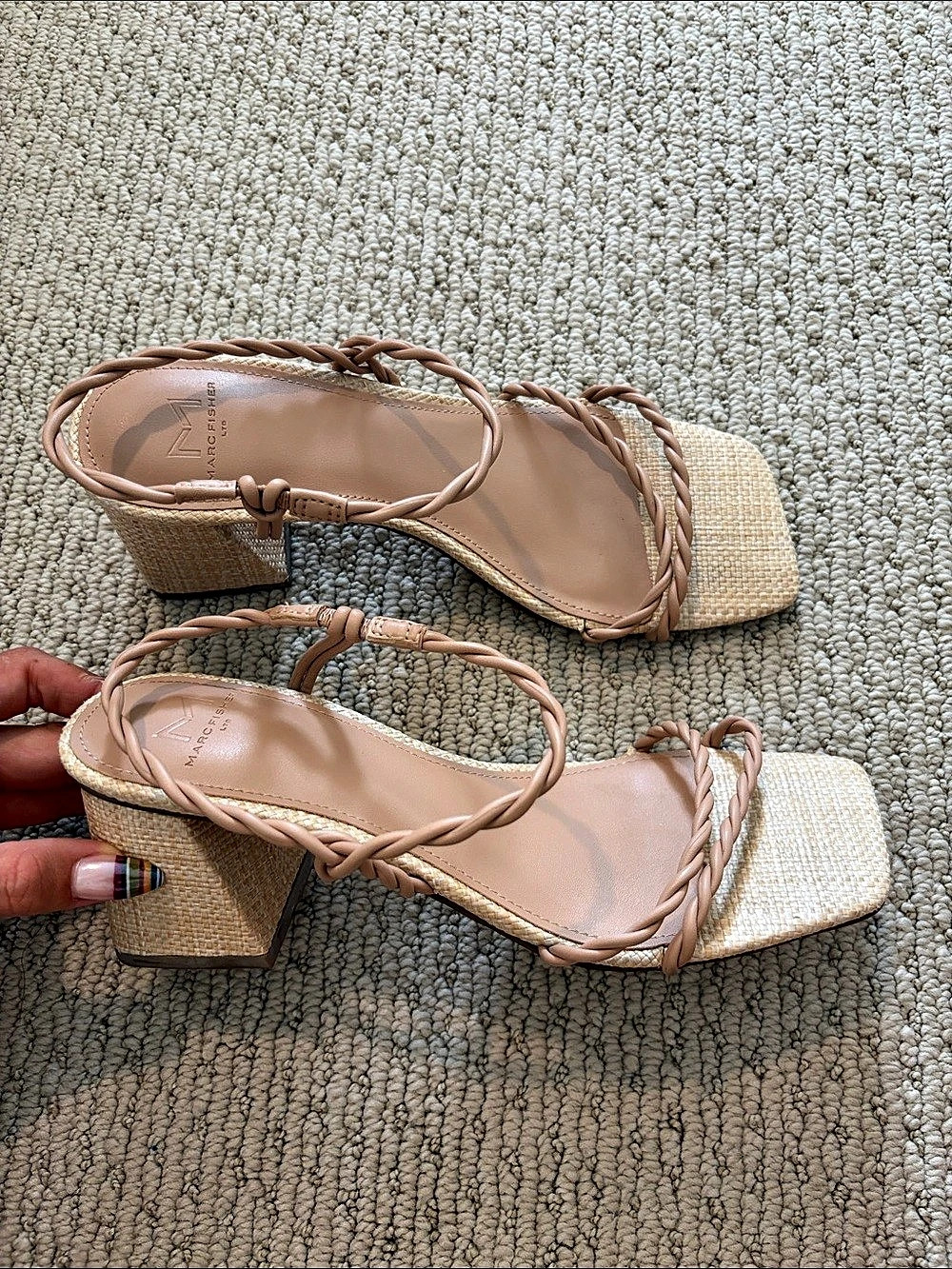 Marc Fisher Carys Block Heel Sandal Sandals Pink & Cream US 7M
